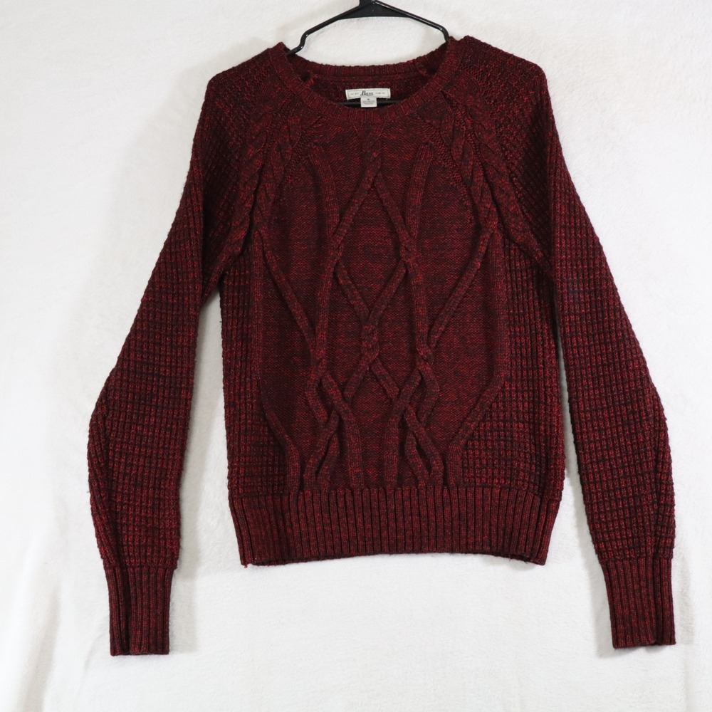Bass Men's Size M Maroon Cable Knit Sweater – Cotton Blend Crewneck Pullover